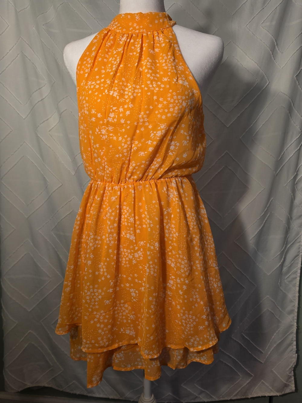 Sienna Sky Orange Floral Flounce Halter Dress